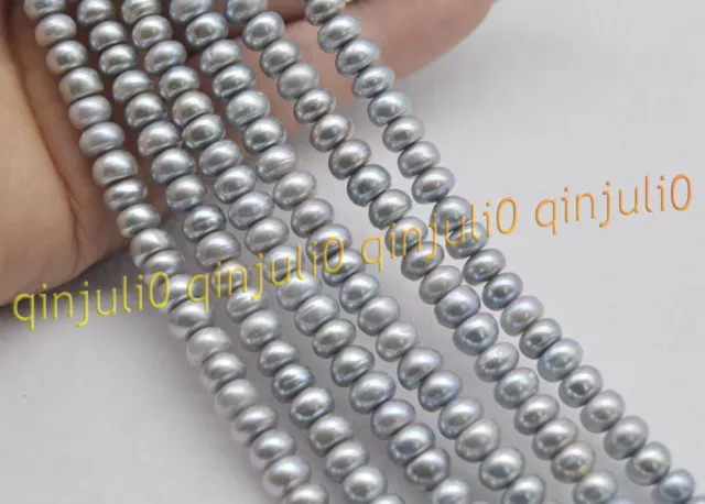 Natural 7-8/8-9mm Akoya Grey Freshwater Pearl Rondelle Abacus Loose Beads 15"