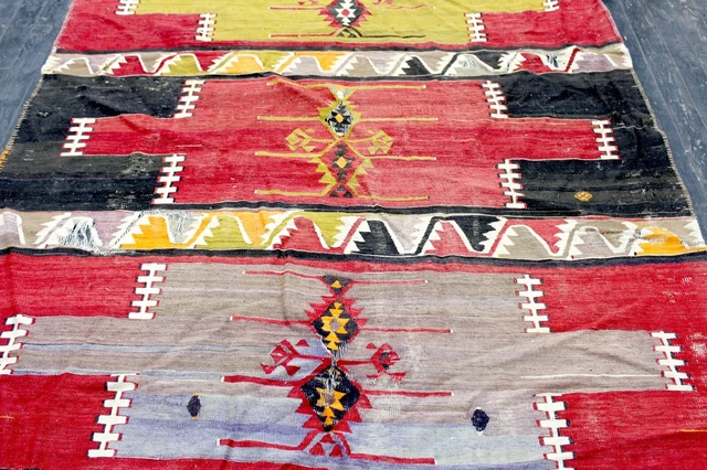 9X6 Rare 19Th Century  Antique Flat Weave Vegetable Dye  Wool Kermann Rug Kilim