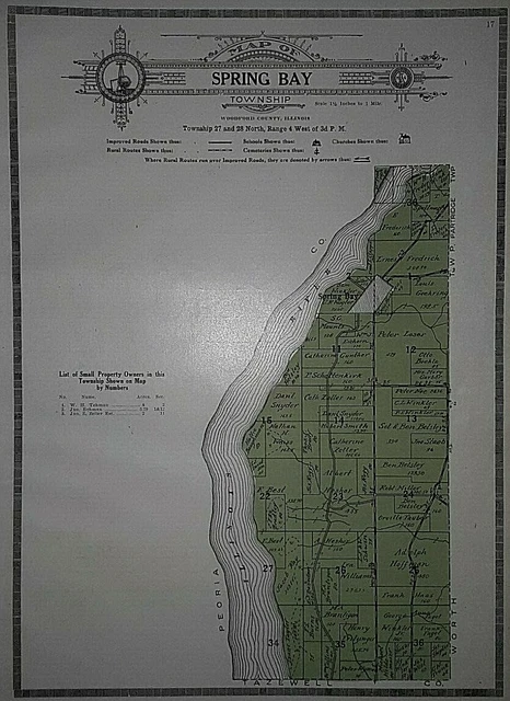 Spring Bay Il Map OLD VINTAGE 1920 Plat Map ~ SPRING BAY Twp., WOODFORD CO., ILLINOIS ...