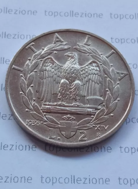2 lire 1936 SPL/FDC Impero Regno d'Italia Vitt. Emanuele III Rara Italy Kingdom