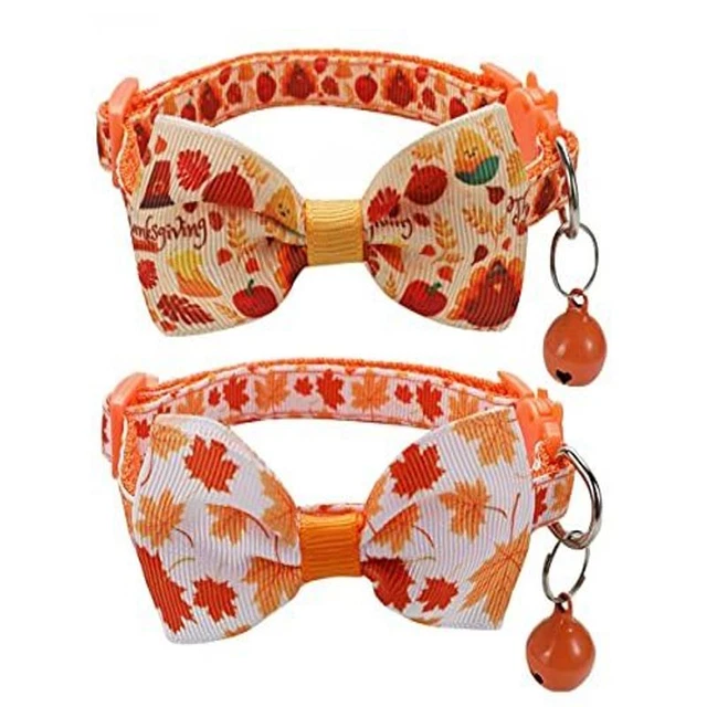2 Pack Fall Cat Bowtie Collar with Bell, Thanksgivng Holiday Kitty Style