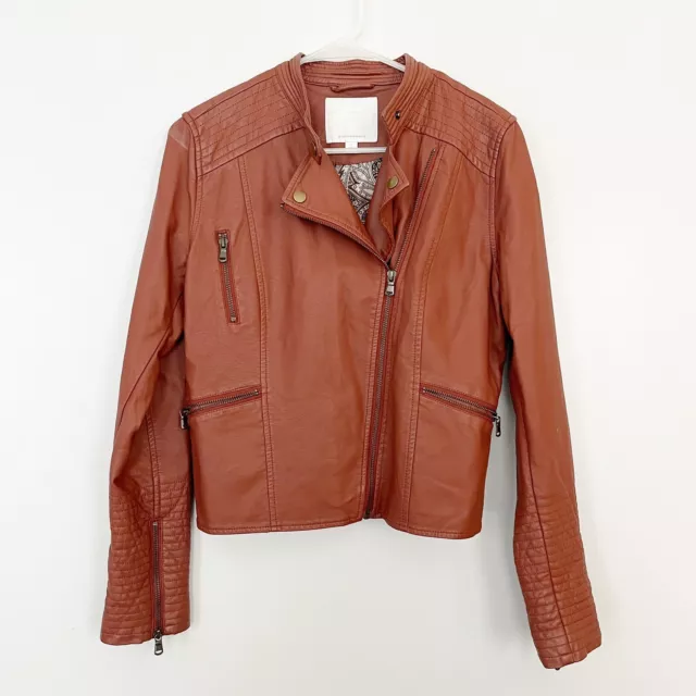 Ett Twa Anthropologie Jacket Womens Small Tan Brown Moto Faux Leather Zipper
