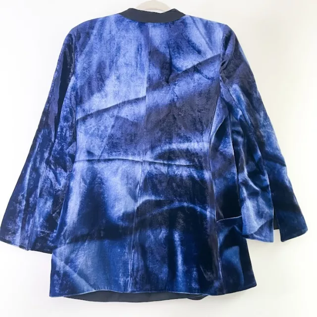 GIORGIO ARMANI VELVET Silk Blazer Womens Lapel Satin Tunic Jacket Blue ...