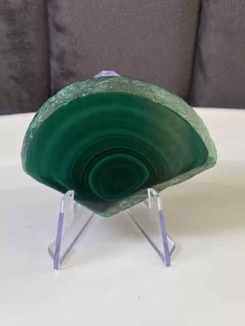 Malachite Slab with Stand 6.4cm 55g Natural Crystal Stone Special Fan pattern