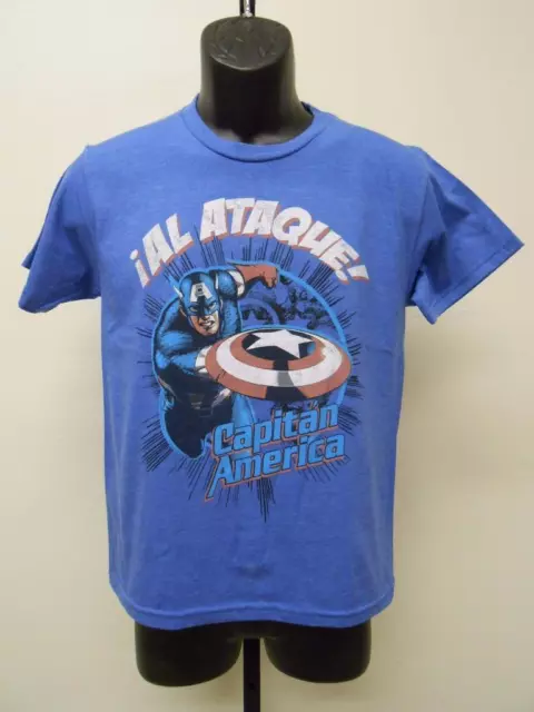 New Spanish "Al Ataque" Cpt America Youth Medium Size 10-12 Shirt Marvel 70Fc