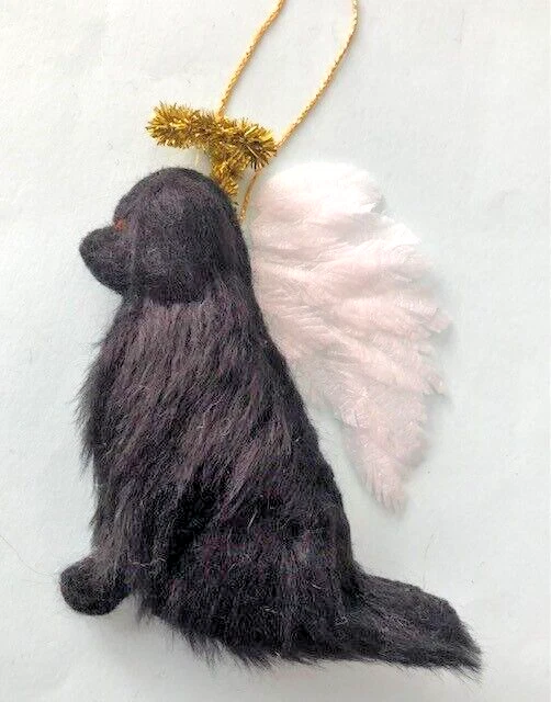 BLACK NEWFOUNDLAND ANGEL with HALO  - PART NEEDLE FELTED DOG