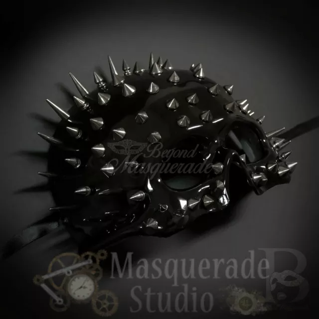 Men's Spiked Steampunk Half Face Halloween Costume Masquerade Ball Mask [Black]