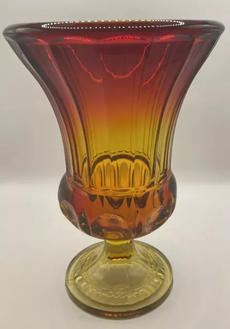 Vintage Tiara Indiana Sunset Amberina Thumbprint Pedestal Vase