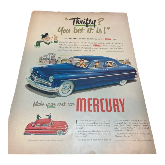 Vintage 1949 Mercury Automobile Print Ad  Look 10.5” X 14” C.07