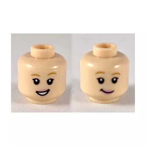 LEGO - Minifig, Head Female, Tan Eyebrows, Pink Lips, Open Smile / Closed Smile