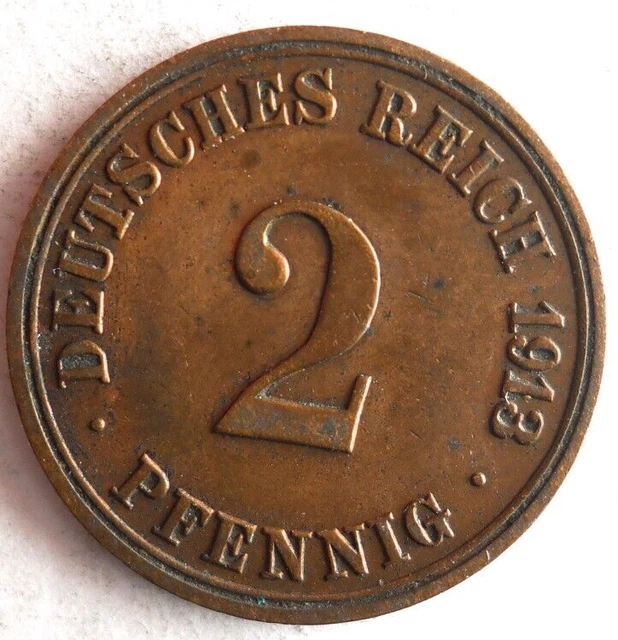 1913 GERMAN EMPIRE 2 PFENNIG - Excellent Coin - FREE SHIP - Bin #703