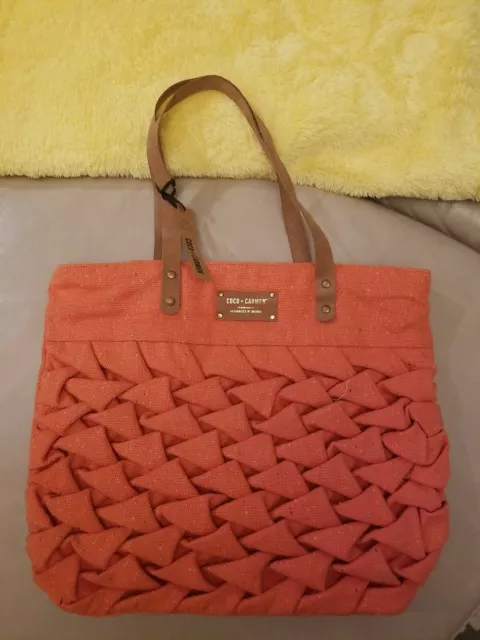 New Coco & Carmen Coral 100% Eco Friendly Recycled Cotton Bag Purse Tote Hobo