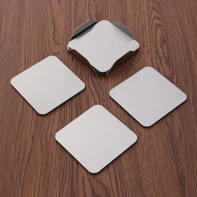 6 Pcs Stainless Steel Coasters Set Square Non-slip Heat Resistant Cup Mats