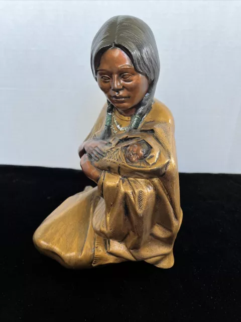 Vtg Ceramic Native American Woman Sculpture "Mother & Baby" 10¼"T ~ (Indian)1979