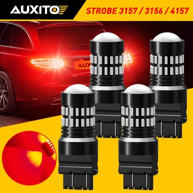 4pc 3157 LED Flash Brake Light Bulbs Red Tail Stop Strobe Blinking 3156 3457 EAH