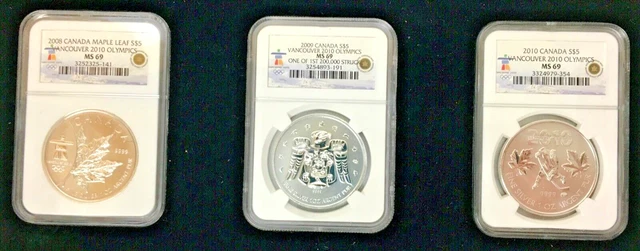*CANADA* uncirculated 3 silver coins "2010 VANCOUVER OLYMPICS COIN SET"