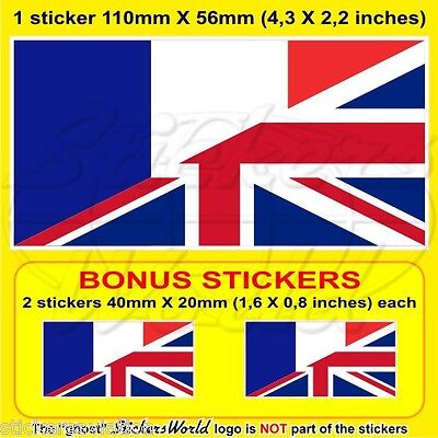 FRANCE-United Kingdom Flag French-UK British Union Jack 110mm Sticker x1+2 BONUS