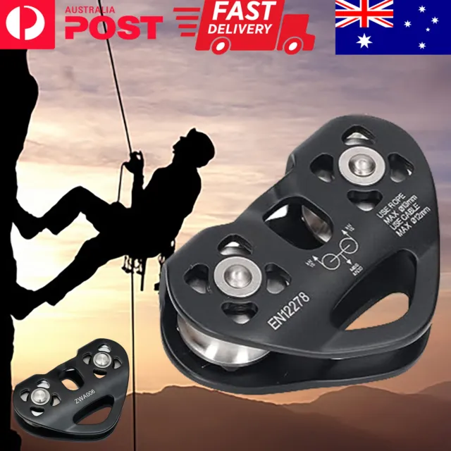 30KN Aluminium Dual Pulley Zip Line Tandem Cable Trolley Rock Climbing Equip AU