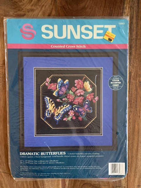 Sunset Dramatic Mariposas Contado Punto de Cruz Kit 11"" X 11"" De Colección 13563 NUEVO