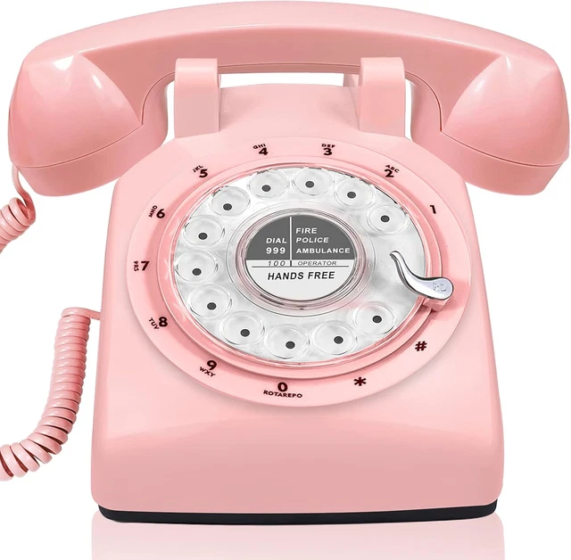 1960'S STYLE PINK Retro Rotary Phone Old Fashioned Dial Retro Landline