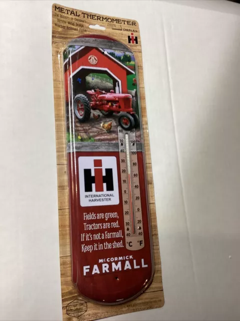 IH McCormick-Farmall H Tractor Scene Metal Thermometer International Harvester