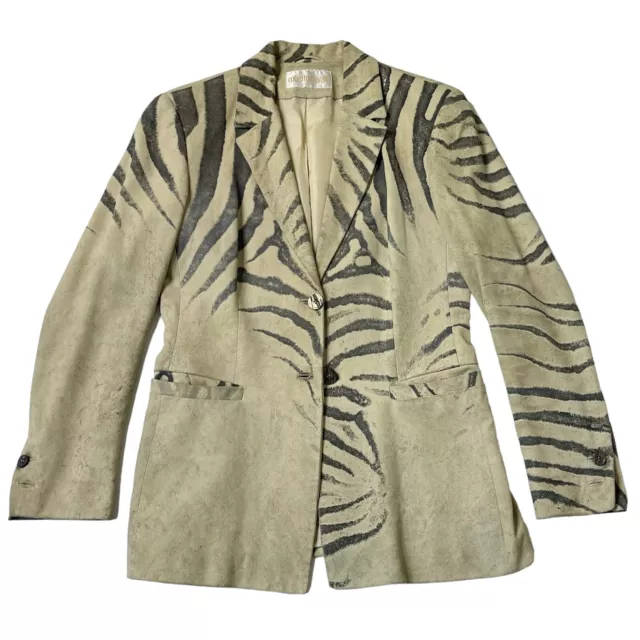 VTG 90s Roberto Cavalli Suede Leather Tiger Zebra Jacket