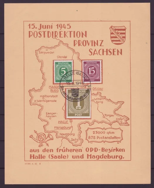 SBZ Postdirektion Provinz Sachsen Gedenkblatt 15 Juni 1945  b513
