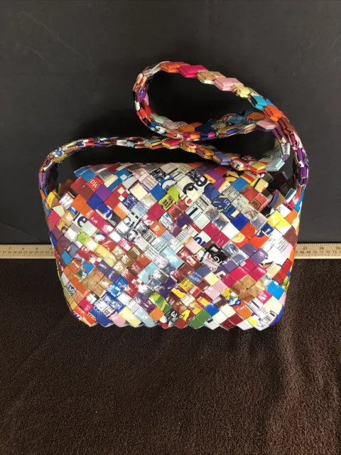 Handmade Tote Purse Bag Made from Candy Wrappers 90s Vintage 12 X 7