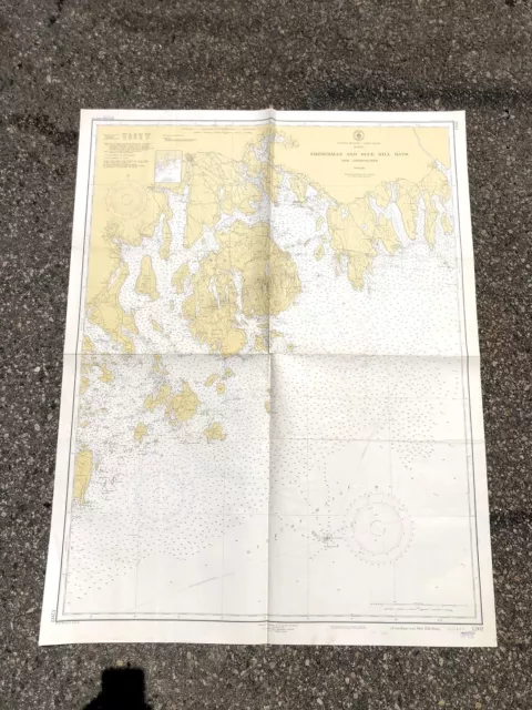 VINTAGE 1950s Nautical Chart Maine FRENCHMAN & BLUE HILL BAYS  Sailing NOAA