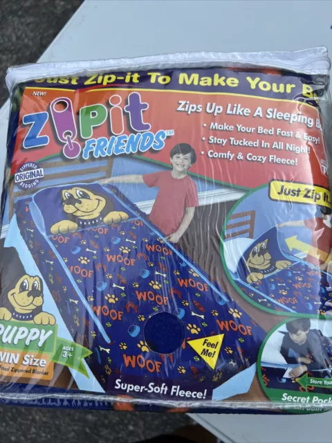 "Juego de ropa de cama Zipit Friends de lana doble saco de dormir azul cachorro 38"" x 74"