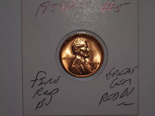 wheat penny 1954D LINCOLN CENT 1954-D GEM RED BU 1954-D LOT #5 RED UNC LUSTER