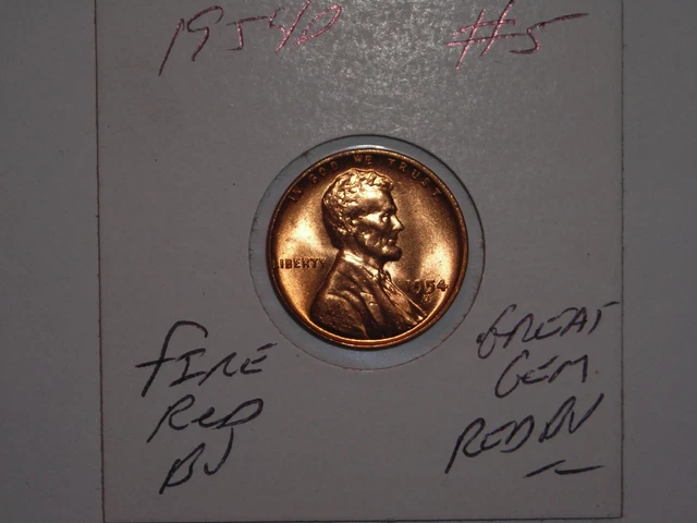 wheat penny 1954D LINCOLN CENT 1954-D GEM RED BU 1954-D LOT #5 RED UNC LUSTER