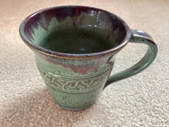 Handmade Pottery Mug Teal Coffee Tea Artisan Signed