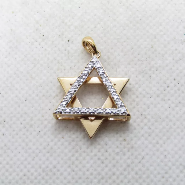 Gold Toned Sterling Silver 925 Star of David Religious Necklace Pendant K4767