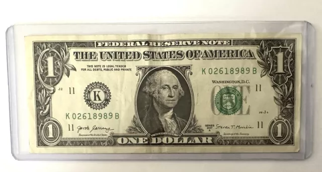 Wet Ink Transfer Error Note One Dollar Bill Misprint Front Miss Cut Right Side