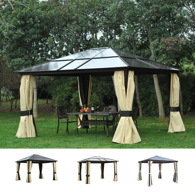 Outsunny Luxus Pavillon Gartenpavillon Partyzelt Gartenzelt PC-Dach Alu