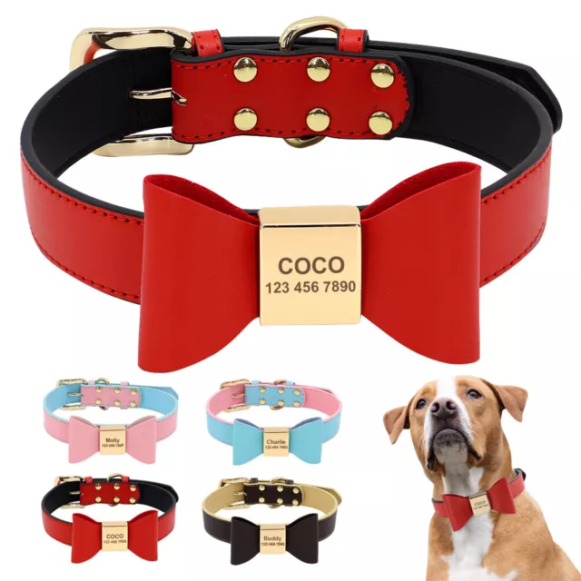 Leather Personalised Dog Collar with Name Engraved for Small Medium Large Dogs