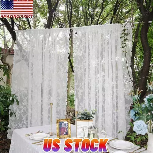 White Lace Window Curtain Drape Sheer Tulle Valances Balcony Divider Home Decor