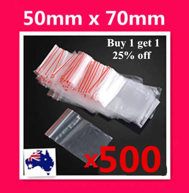 500 pieces Small Zip Lock Plastic Bags Resealable Ziplock Bags Size 50mm x70mm