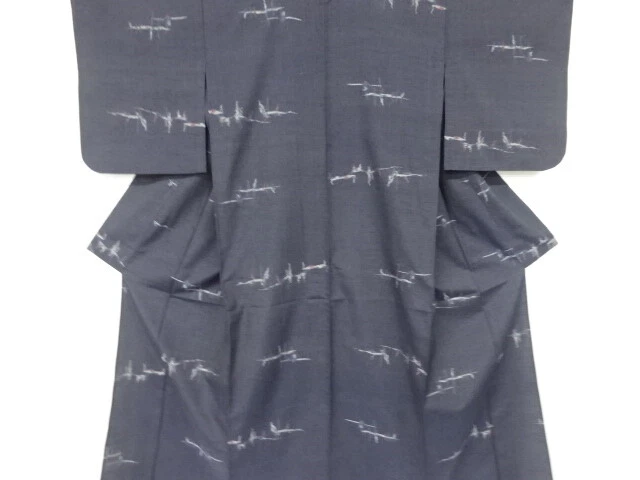 6698418: Japanese Kimono / Antique Hitoe Kimono / Fushi Tsumugi / Woven Abstract