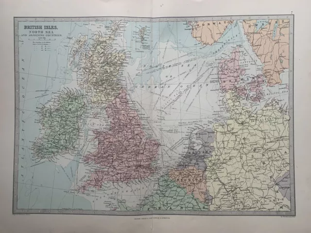 1885 British Isles & North Sea Antique Map by John Bartholomew & George Philip