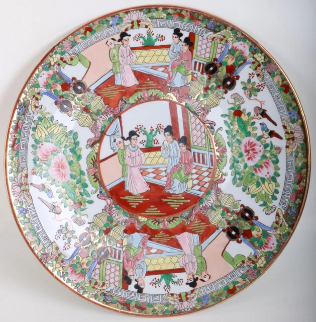 Antiguo Plato de Porcelana China Pintado a Mano Asiática