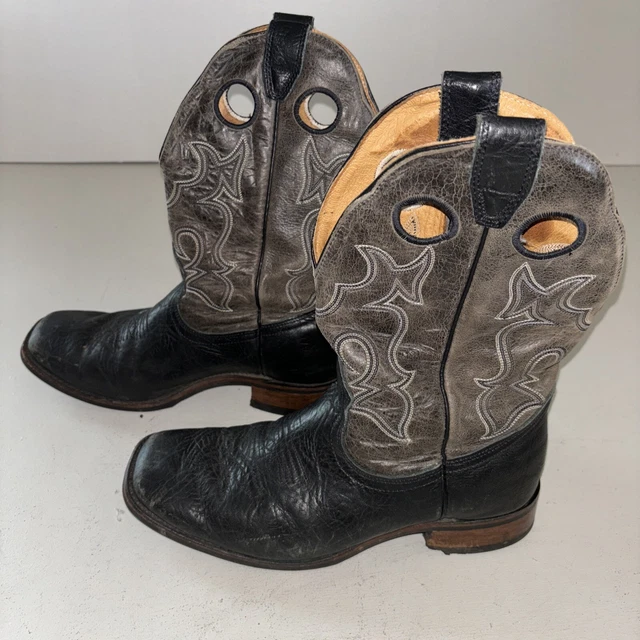 BOULET LEATHER BLACK 2tone Cowboy Western Boots Sz 8 3E Wide Made In