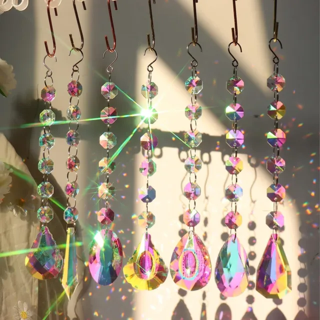 8x Drop Sun Catcher Crystal Light Witchy Suncatcher Prism Rainbow Window Hanging