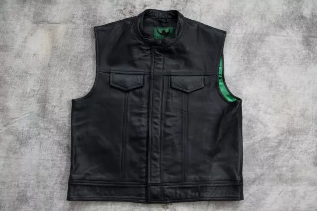Black Buffalo Leather Motorcycle Vest NEW Club Colors Cut Biker Green TALL Sizes