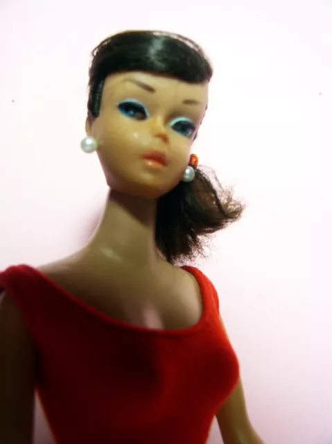 Vintage Barbie Swirl Ponytail Model #850 Dark Brunette Red OSS Red Mules ExcCond