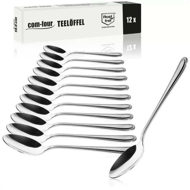 12x Teelöffel aus rostfreiem Stahl - stilvolles Tafelbesteck - 13,5 cm