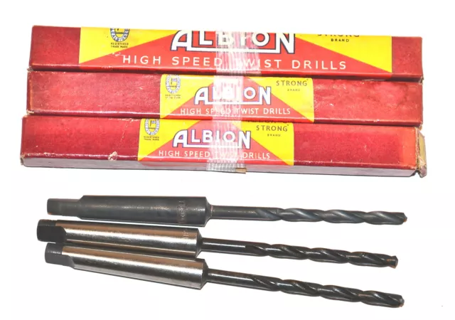 3 NOS Albion UK No.1 MT MORSE TAPER SHANK HSS 13/64" TWIST DRILL BITS