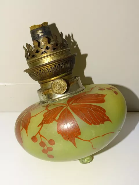 *ANCIEN BOL TOUPIE LAMPE A PETROLE PEINT Feuilles Goût PEYNAUD COLLECTION déco D