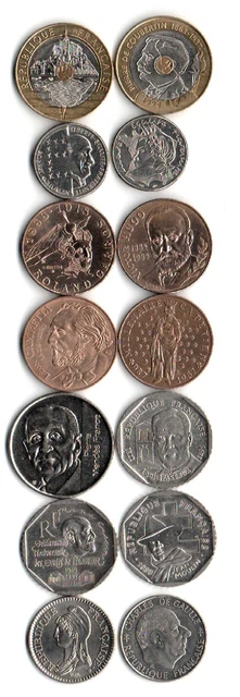 Lot De 14 Pièces Commémoratives . 1.2.5.10.20 Francs Différents Avec La Schuman